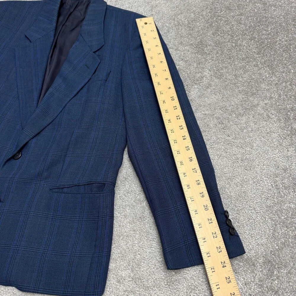 Vintage 80s Boss Hugo Boss Corleone Wool Suit Blazer Jacket Mens 38S Blue Plaid